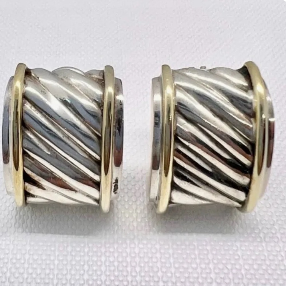 David Yurman Earrings Two Tone Thoroughbred Collection 14k Gold Sterling Silver
